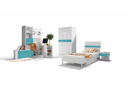 Bett + Nachttisch Schlafzimmer Jugendzimmer Kinderzimmer Set Möbel Blau 2tlg.