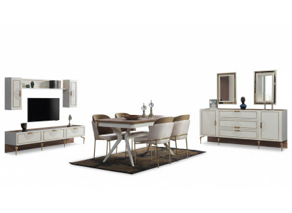 Esszimmer Garnitur Esstisch 4x Stuhl Kommode Gruppe Tisch 8tlg. Set