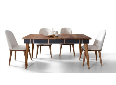 Tisch Esszimmer Garnitur Esstisch Stuhl Set 5tlg. Textil Holz Lehn Stühle Möbel
