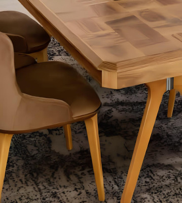 Designer Holz Ess Esszimmer Set Tisch 4x Lehn Stühle Set Garnitur Polster 5tlg