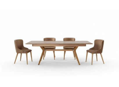Designer Holz Ess Esszimmer Set Tisch 4x Lehn Stühle Set Garnitur Polster 5tlg