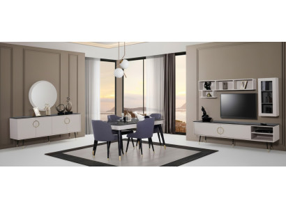 Komplette Essgarnitur 7tlg. Esszimmer Anrichte Set Modern Tisch 4x Stühle rtv