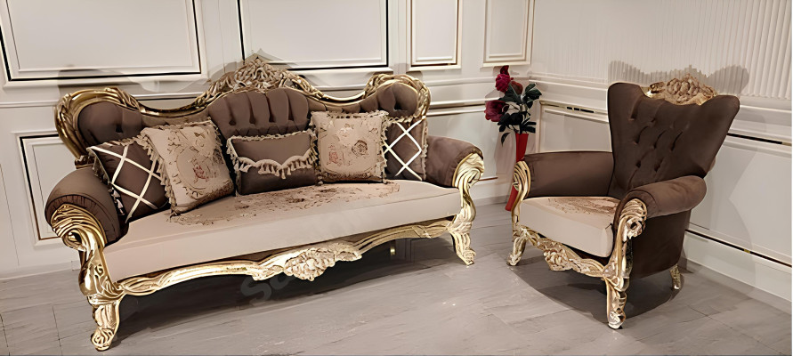 Chesterfield Barock Dreisitzer Couch Sofa Couchen Stoff Gold Möbel