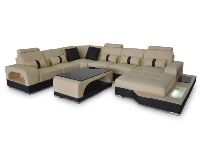 Leder Sofa Moderne Couch Design Wohnlandschaft + Tisch Eck Couchen Sitz mit USB
