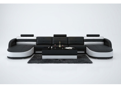 Design Leder Wohnlandschaft Eck Sofa Moderne Garnitur Couch Ecke USB Neu Schwarz