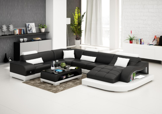 Ledersofa Couch Wohnlandschaft Ecksofa Eck Garnitur Design Modern Sofa USB Neu