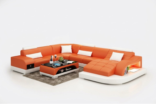 Ledersofa Couch Wohnlandschaft Ecksofa Eck Garnitur Design Modern Sofa USB Neu