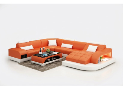 Ledersofa Couch Wohnlandschaft Ecksofa Eck Garnitur Design Modern Sofa USB Neu