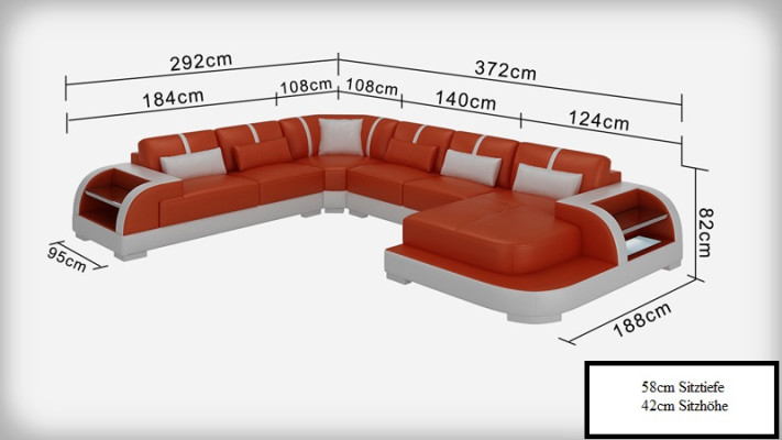 Modern Ledersofa Couch Wohnlandschaft Design Ecksofa Eck Garnitur Sofa Licht USB