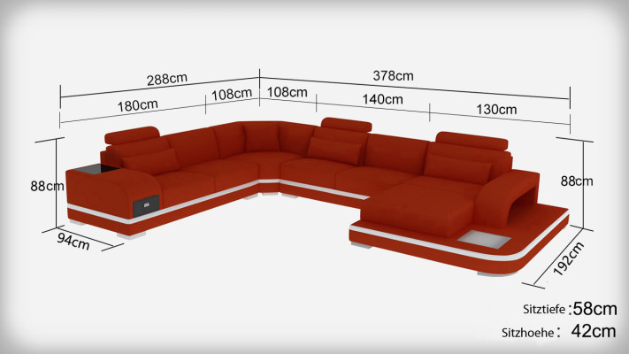 Eck Sofa mit USB Polster Couch Sitz Grau Leder Garnitur Moderne Wohnlandschaft