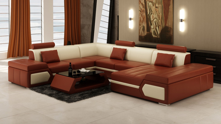 Ledersofa Sofa Couch Wohnlandschaft Ecksofa Garnitur Design Modern Schwarz +USB