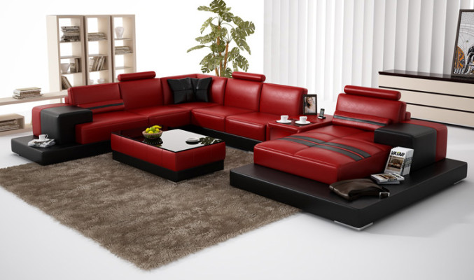Ledersofa Couch Wohnlandschaft Ecksofa Eck Garnitur Design Modern Sofa + USB