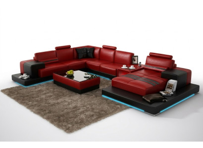Ledersofa Couch Wohnlandschaft Ecksofa Eck Garnitur Design Modern Sofa + USB