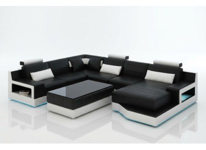 Design Leder Wohnlandschaft Eck Sofa Moderne Garnitur Couch Ecke Schwarz USB Neu
