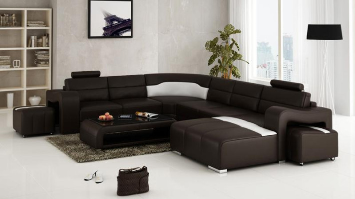 Ledersofa Couch Wohnlandschaft Ecksofa Eck Garnitur Design Modern Sofa mit USB