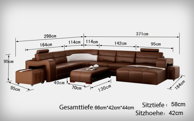 Ledersofa Couch Wohnlandschaft Ecksofa Eck Garnitur Design Modern Sofa mit USB