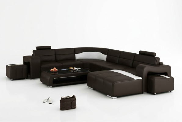 Ledersofa Couch Wohnlandschaft Ecksofa Eck Garnitur Design Modern Sofa mit USB