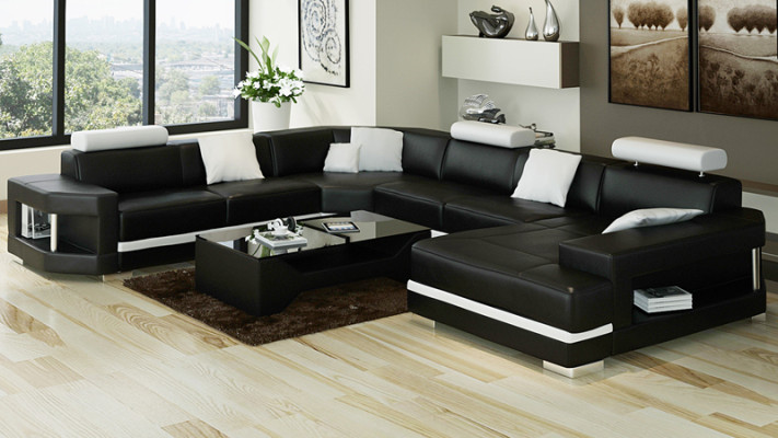 Ledersofa Sofa Couch Wohnlandschaft Ecksofa Garnitur Design Modern Sofa mit USB