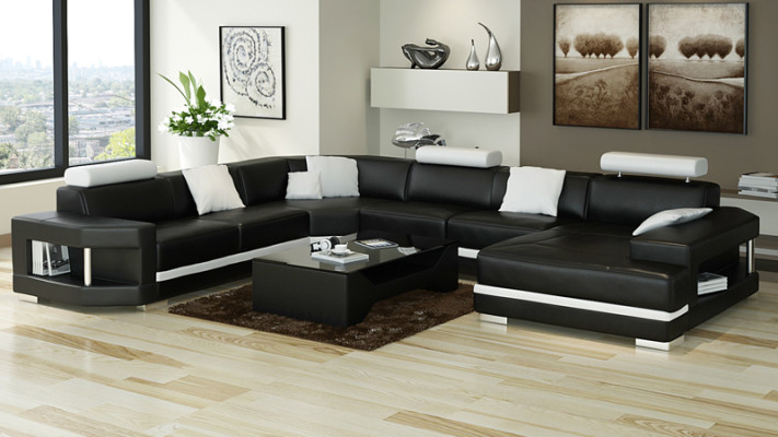 Ledersofa Sofa Couch Wohnlandschaft Ecksofa Garnitur Design Modern Sofa mit USB