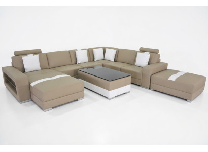 Ecksofa U förmige Couch Sitzpolster Ecke Leder Moderne Designer Couchen + USB