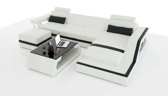 Designer Wohnlandschaft Big Modernes Ledersofa mit USB HAMBURG III Ecksofa Sofa