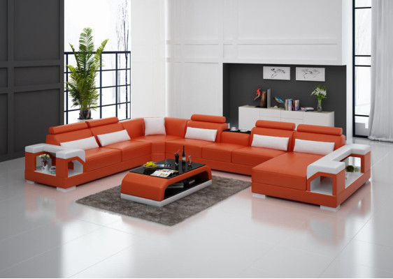 Leder Eck Couchen Sofa Moderne Sitz Couch Design Wohnlandschaft + Tisch + USB