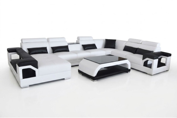 Leder Eck Couchen Sofa Moderne Sitz Couch Design Wohnlandschaft + Tisch + USB