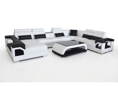 Leder Eck Couchen Sofa Moderne Sitz Couch Design Wohnlandschaft + Tisch + USB