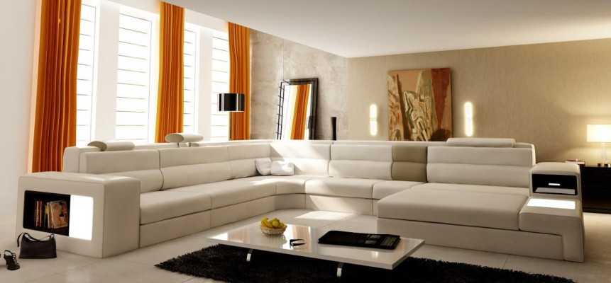 Ecksofa mit Beleuchtung & USB Anschluss Moder Leder Wohnlandschaft Sofa Polster