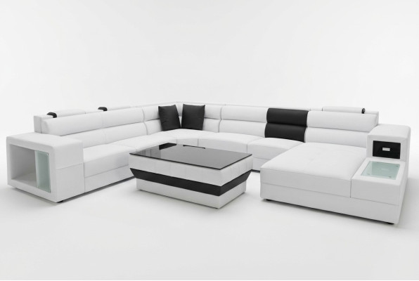 Ecksofa mit Beleuchtung & USB Anschluss Moder Leder Wohnlandschaft Sofa Polster