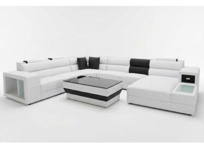 Ecksofa mit Beleuchtung & USB Anschluss Moder Leder Wohnlandschaft Sofa Polster