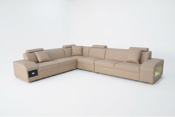 Ecksofa Garnitur Design Modern Sofa + USB Ledersofa Sofa Wohnlandschaft Couch