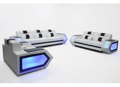 Sofa Couch Sitz Polster Komplett Gruppe Set Leder Garnitur 3+2+1 + LED + USB Neu