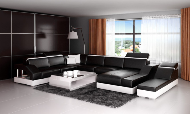 Ledersofa Sofa Couch Wohnlandschaft Ecksofa Garnitur Design Modern Sofa mit USB