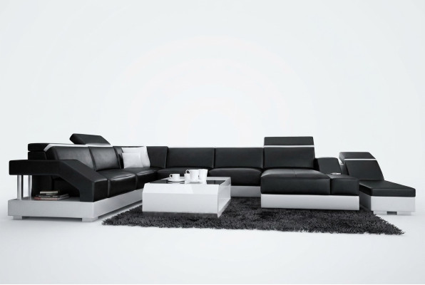 Ledersofa Sofa Couch Wohnlandschaft Ecksofa Garnitur Design Modern Sofa mit USB