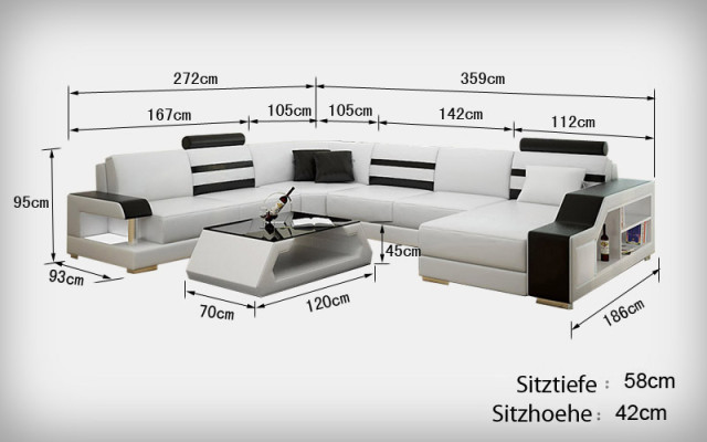 Design Sofa Ecksofa Wohnlandschaft mit Regal Polster Sitz Garnitur Ledersofa USB