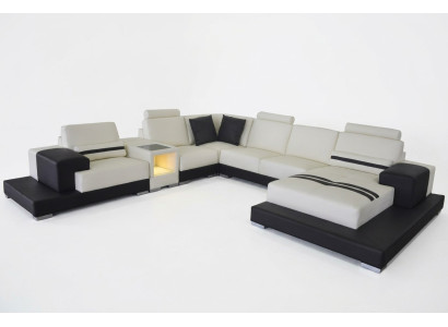 Ledersofa Couch Wohnlandschaft Eck Garnitur Design Modern Sofa U-Form USB