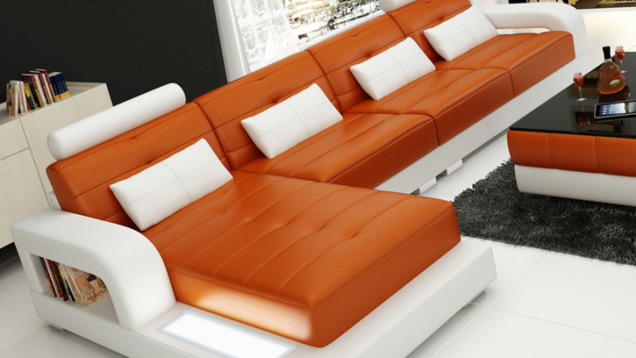 Ledersofa mit USB,Wohnlandschaft Ecksofa Eck Garnitur Design Modern Sofa L6008C