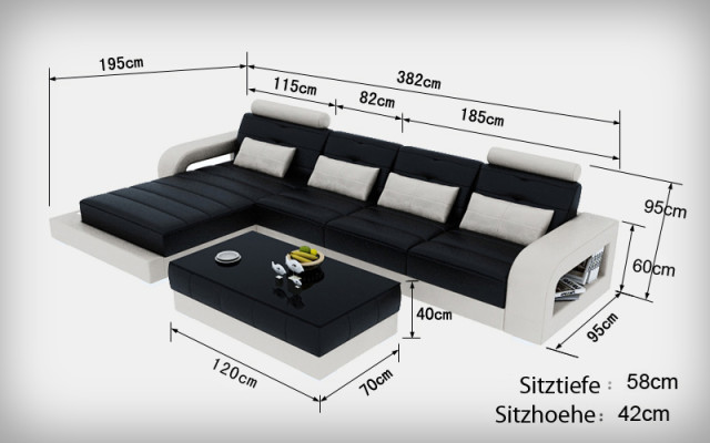 Ledersofa mit USB,Wohnlandschaft Ecksofa Eck Garnitur Design Modern Sofa L6008C
