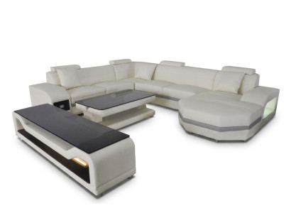 Leder Ecksofa Eckgarnitur Eckcouch Sofa Couch Wohnlandschaft Polster Tisch USB