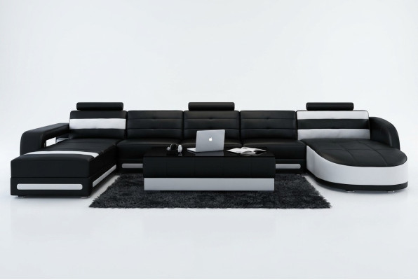 Ledersofa Sofa Couch Wohnlandschaft Ecksofa Garnitur Design Modern Sofa mit USB