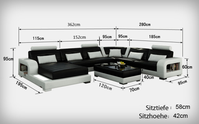 Sofa Ecksofa Design Wohnlandschaft mit Regal Polster Sitz Garnitur Ledersofa USB