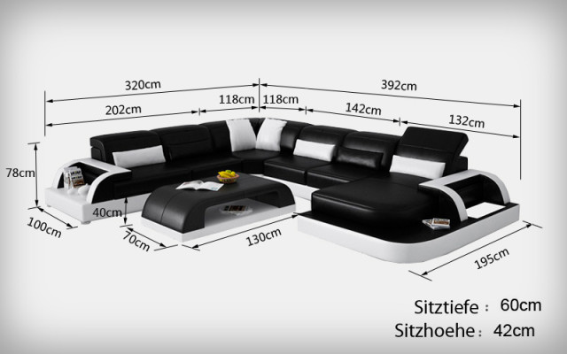 Sofa Ecksofa Design Wohnlandschaft Schwarz Polster Sitz Garnitur Ledersofa USB