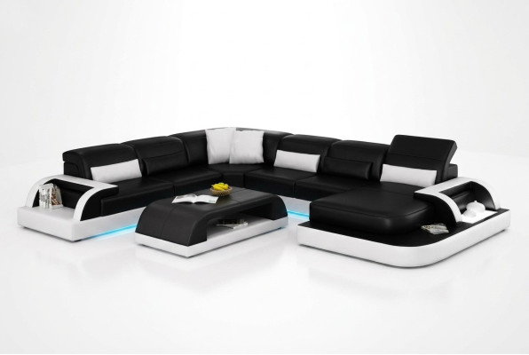 Sofa Ecksofa Design Wohnlandschaft Schwarz Polster Sitz Garnitur Ledersofa USB