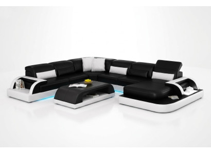 Sofa Ecksofa Design Wohnlandschaft Schwarz Polster Sitz Garnitur Ledersofa USB