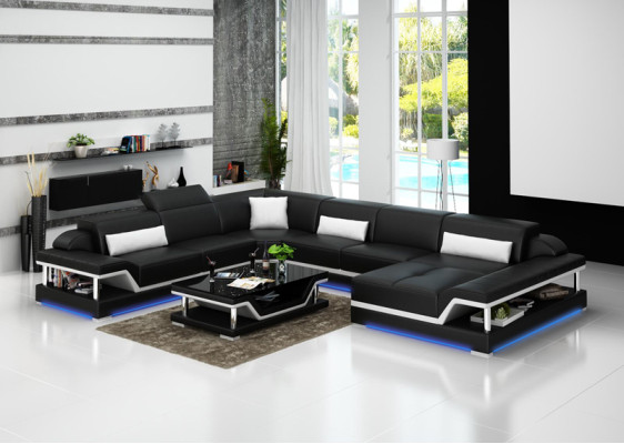 Design Leder Wohnlandschaft Eck Sofa Moderne Garnitur Couch Ecke Neu Weiß USB
