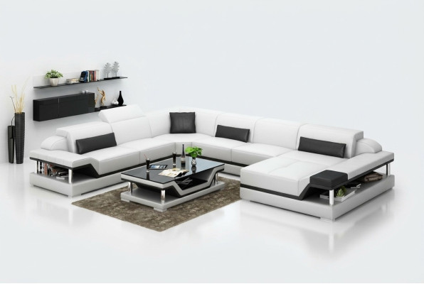 Design Leder Wohnlandschaft Eck Sofa Moderne Garnitur Couch Ecke Neu Weiß USB