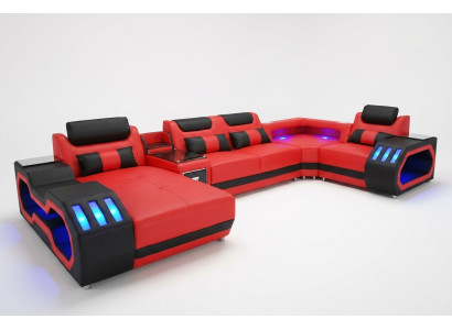 Ledersofa Couch Wohnlandschaft Garnitur Design Modern Sofa U-Form Sofa mit USB