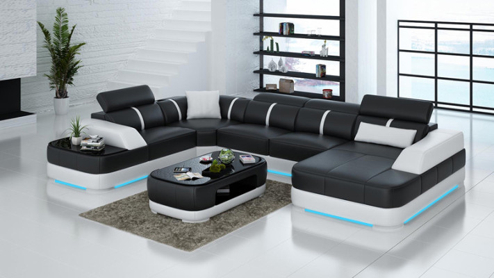 Ledersofa Polster Sitz Eck Sofa Garnitur Wohnlandschaft Wohnzimmer Couch mit USB