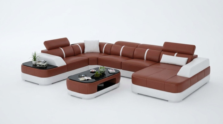 Ledersofa Polster Sitz Eck Sofa Garnitur Wohnlandschaft Wohnzimmer Couch mit USB